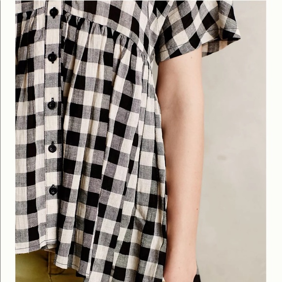 Anthro Tylho Checked Swing Top Gingham Linen Plaid Blouse Shirt Summer Linen S - Picture 9 of 16